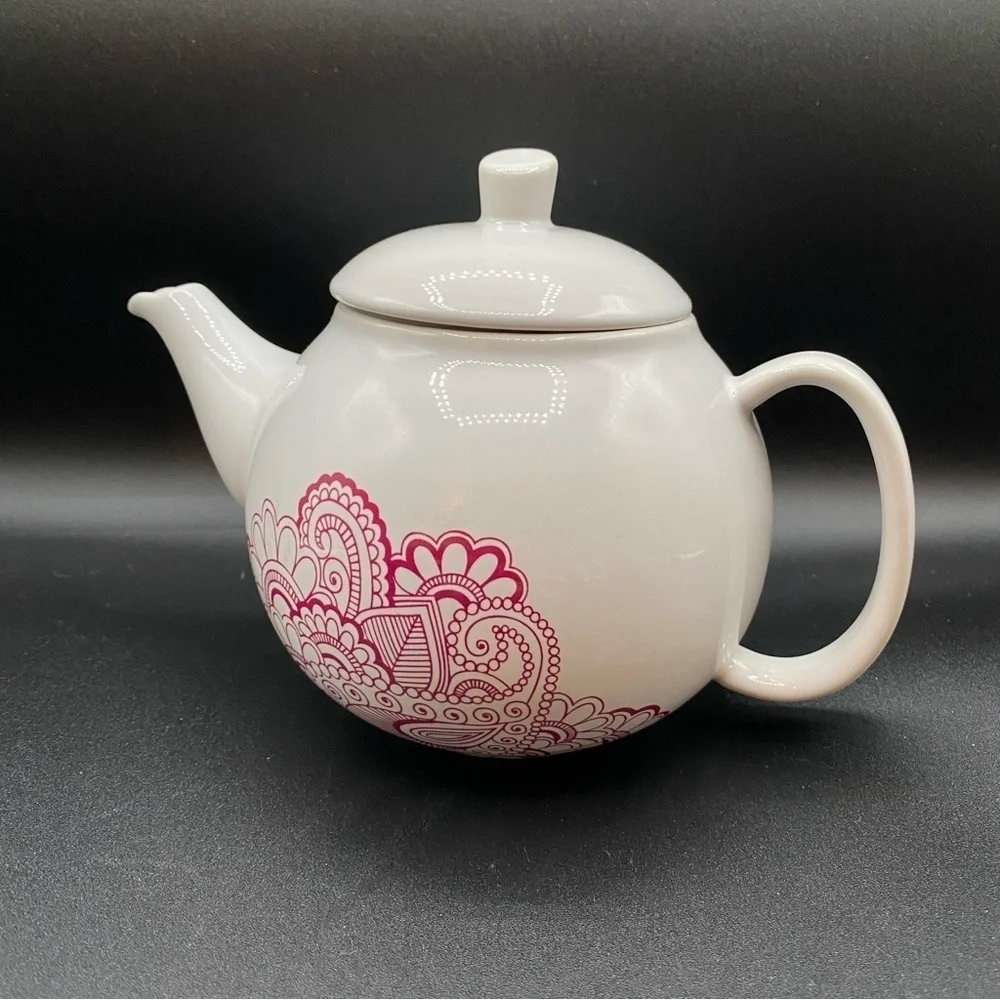 David’s Tea Round Tea Pot with Red Mandala